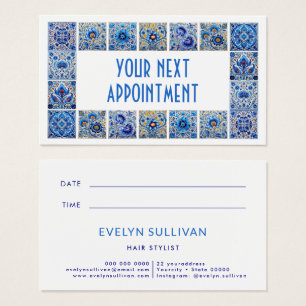 Blue mediterranean tiles frame appointment card