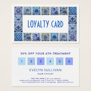 Blue mediterranean tiles frame loyalty card