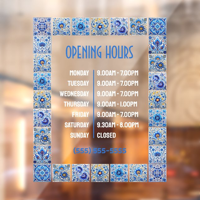 Blue Mediterranean Tiles Frame Opening Hours (Sheet 2)