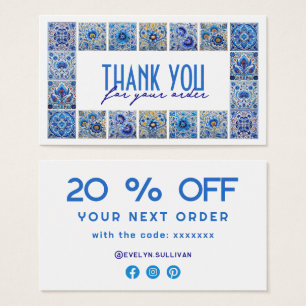 Blue mediterranean tiles thank you discount card