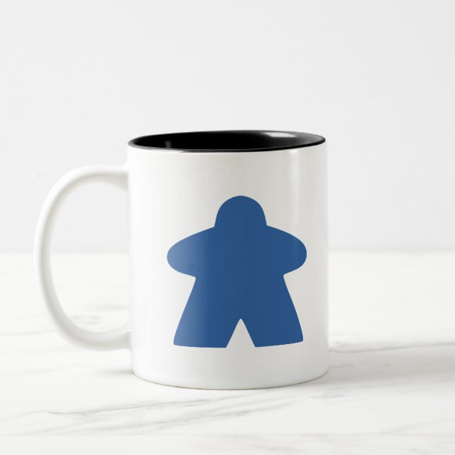 Blue Meeple Board Game Piece Two-Tone Coffee Mug (Left)