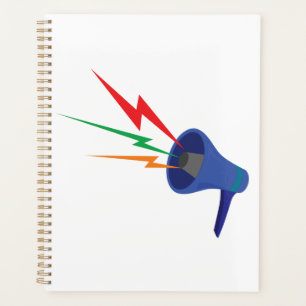 Blue Megaphone with Colorful Lightning Bolts Planner