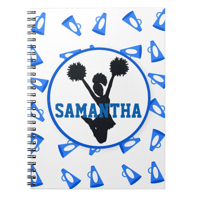 Blue Megaphones and Cheerleader Personalised Spiral Notebook (Front)