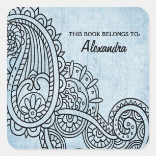 Blue Mehndi Motif Bookplate Stickers