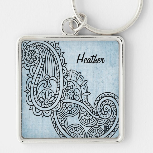 Blue Mehndi Motif Keychain (Front)