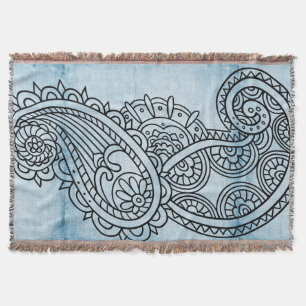 Blue Mehndi Motif Throw Blanket