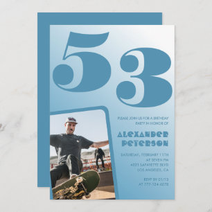 Blue Men Photo gradient 53rd birthday invitations