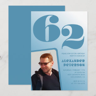 Blue Men Photo gradient 62nd birthday invitations 
