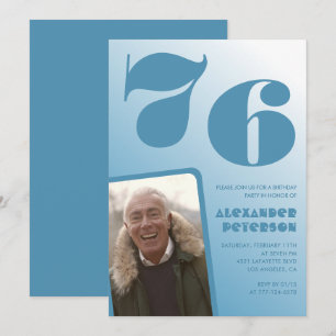 Blue Men Photo gradient 76th birthday invitations 