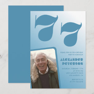 Blue Men Photo gradient 77th birthday invitations 