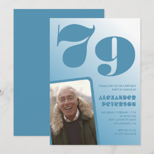 Blue Men Photo gradient 79th birthday invitations