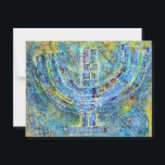 Blue Menorah Greeting Card (Blank Inside)<br><div class="desc">The original artwork for this menorah is a mixed-media painting created with acrylic paint, modelling paste, and paper by contemporary Jewish artist Meredith Gould.</div>