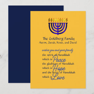 Blue Menorah Hanukkah Card