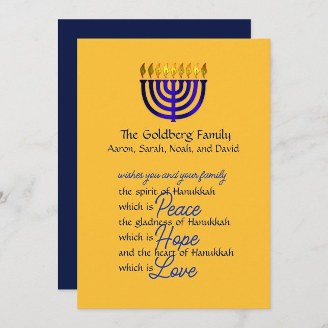 Blue Menorah Hanukkah Card (Front/Back)