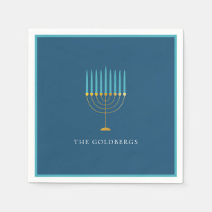 Blue Menorah Hanukkah Celebration Personalized  Napkin
