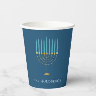 Blue Menorah Hanukkah Celebration Personalized  Paper Cups