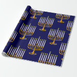 blue menorah hanukkah jewish print wrapping paper<br><div class="desc">"blue menorah hanukkah jewish print" , "blue hanukkah", "yellow menorah", "hanukkah menorah", menorah, "happy hanukkah" , channukah, hannukah, Hanukkah, "jewish holidays"</div>