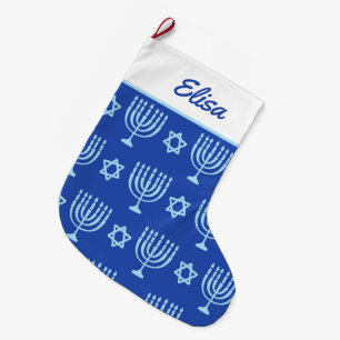 Blue Menorah Large Hanukkah Stocking