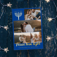 Blue Menorah Peace Love Light Photo Collage Gold