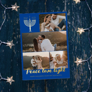 Blue Menorah Peace Love Light Photo Collage Gold