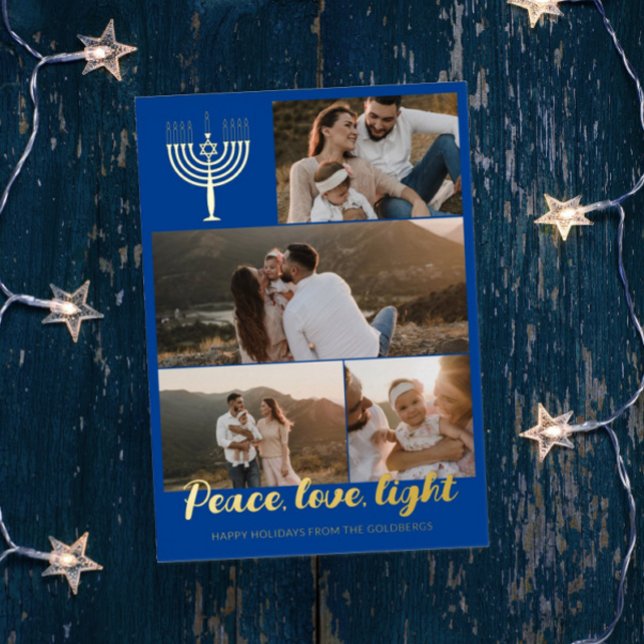 Blue Menorah Peace Love Light Photo Collage Gold (Creator Uploaded)