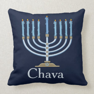Blue Menorah Personalised Decorative Throw Pillow