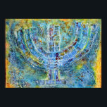Blue Menorah Poster<br><div class="desc">The original artwork for this menorah is a mixed-media painting created with acrylic paint,  modelling paste,  and paper by contemporary Jewish artist Meredith Gould.</div>