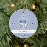 Blue Menorah & Star of David Happy Hanukkah Dated  Ceramic Tree Decoration<br><div class="desc">Decorate your Christmas tree with this cool,  Hanukkah theme ornament! Easily change the text by clicking on the "personalise this template" option.</div>