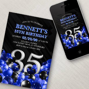 Blue Mens 35th Birthday Invitation