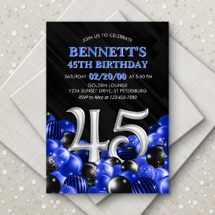 Blue Mens 45th Birthday Invitation