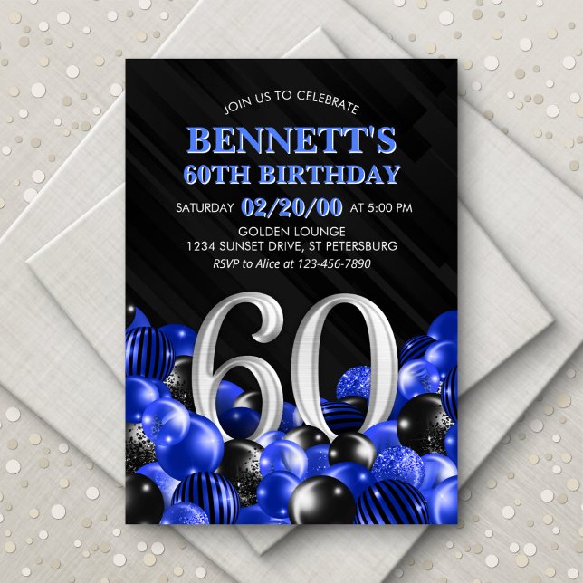 Blue Mens 60th Birthday Invitation (Creator Uploaded)