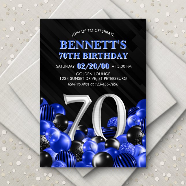 Blue Mens 70th Birthday Invitation (Creator Uploaded)