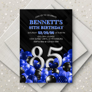 Blue Mens 85th Birthday Invitation