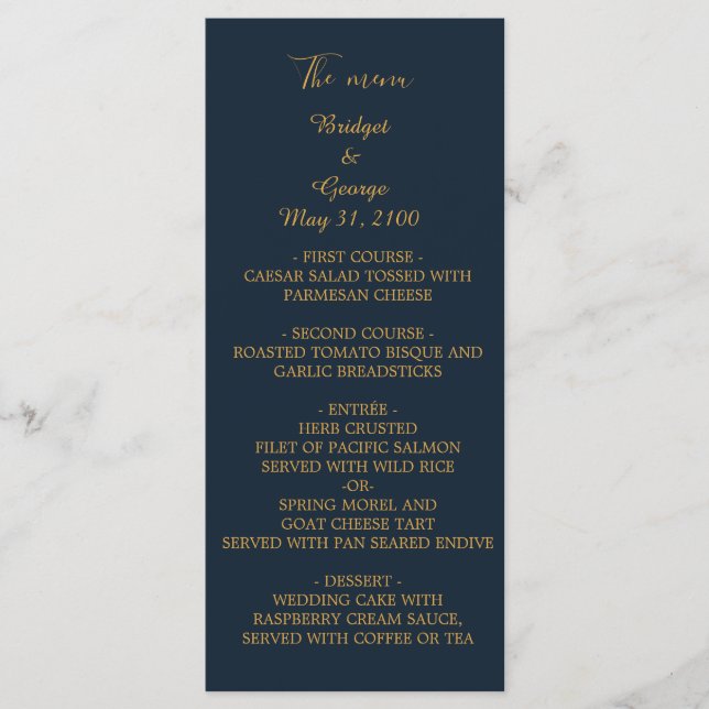 blue menu & program wedding card (Front)