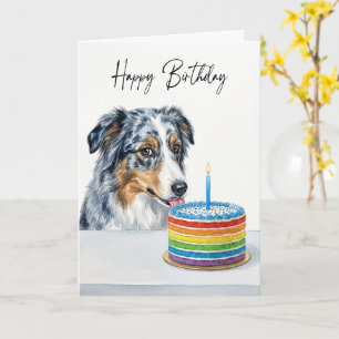 Blue Merle Aussie Birthday Cake Inspector Card