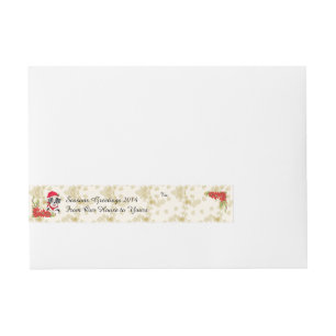 Blue Merle Aussie Christmas Pup w/Poinsetta Wraparound Address Label