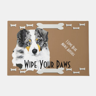 Blue Merle Aussie & Dog Bones Large Doormat