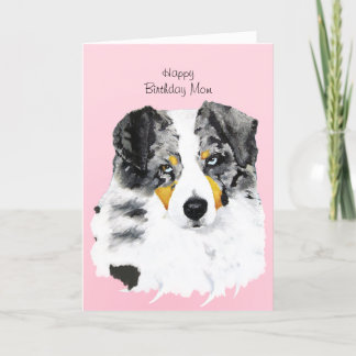 Blue Merle Aussie Happy Birthday Mum Card w/poetry