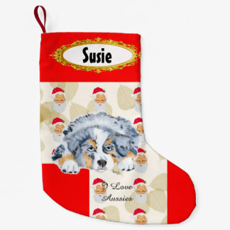 Blue Merle Aussie Puppy w/Santa Stocking