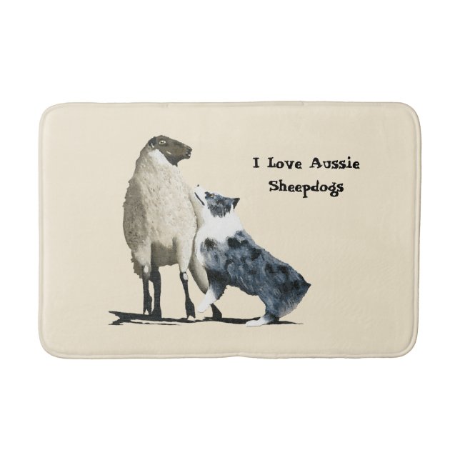 Blue Merle Aussie Sheepdog Med Custom Bath Mat (Front)