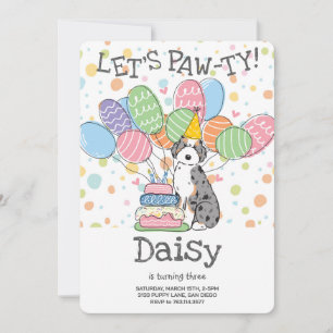 Blue Merle Aussiedoodle Birthday Party Invitation