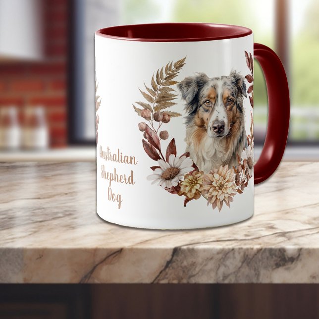 Blue Merle Australian Shepherd Dog Autumn Wreath Mug (Creator Uploaded)