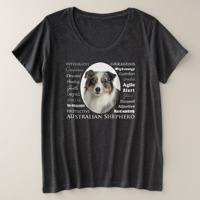 Blue Merle Australian Shepherd Plus Size T-Shirt (Design Front)