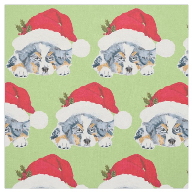 Blue Merle Australian Shepherd Pup Holiday Fabric (Swatch)