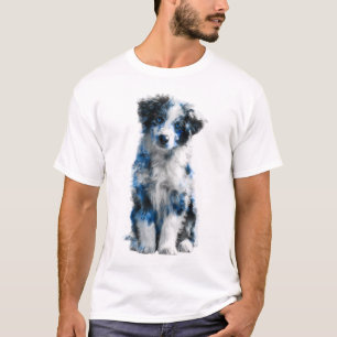 Blue Merle Border Collie Puppy Blue Eyes Men T-Shirt