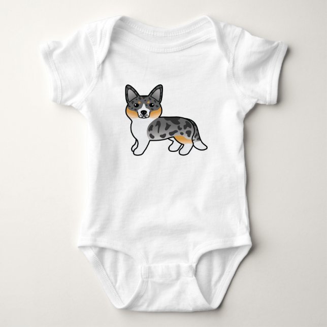 Blue Merle Cardigan Welsh Corgi Cartoon Dog Baby Bodysuit (Front)