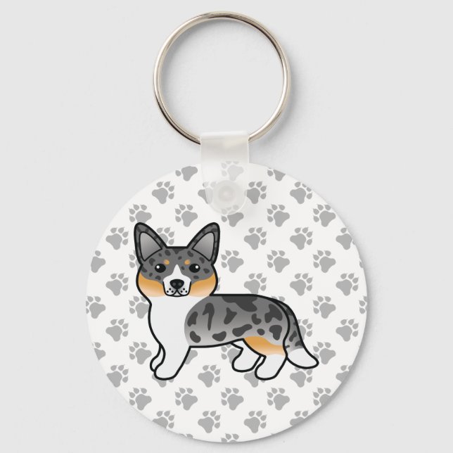 Blue Merle Cardigan Welsh Corgi Cartoon Dog Key Ring (Front)