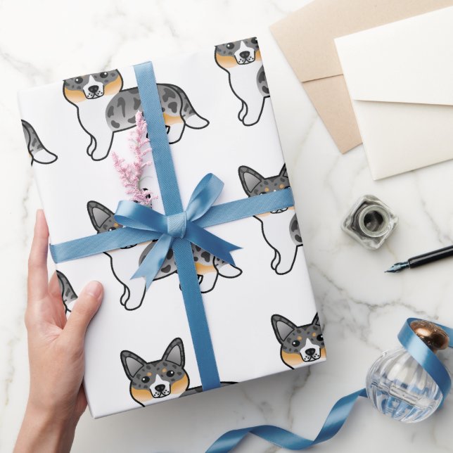Blue Merle Cardigan Welsh Corgi Cartoon Dog Wrapping Paper (Gifting)