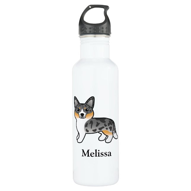 Blue Merle Cardigan Welsh Corgi Dog & Name 710 Ml Water Bottle (Front)
