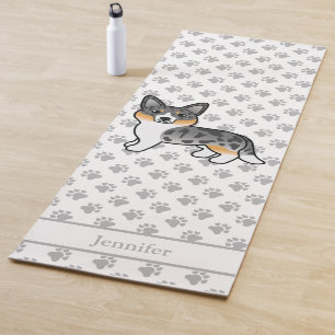 Blue Merle Cardigan Welsh Corgi Dog & Name Yoga Mat